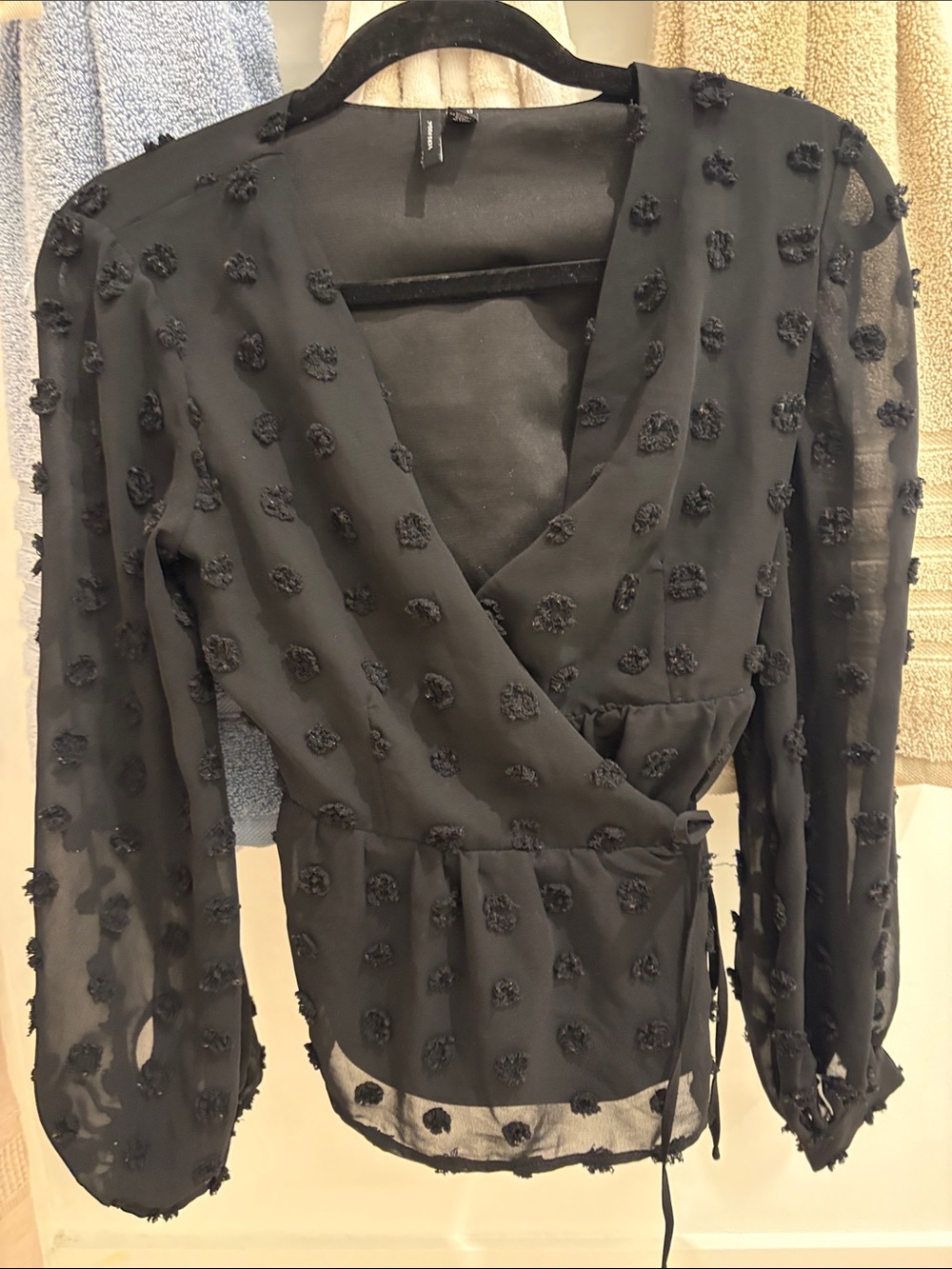 Vero Moda Black Swiss Dot Wrap Blouse